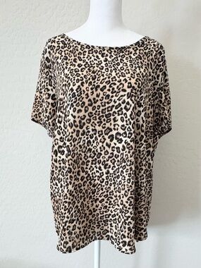 Premise Leopard Print Short Sleeve Blouse Top